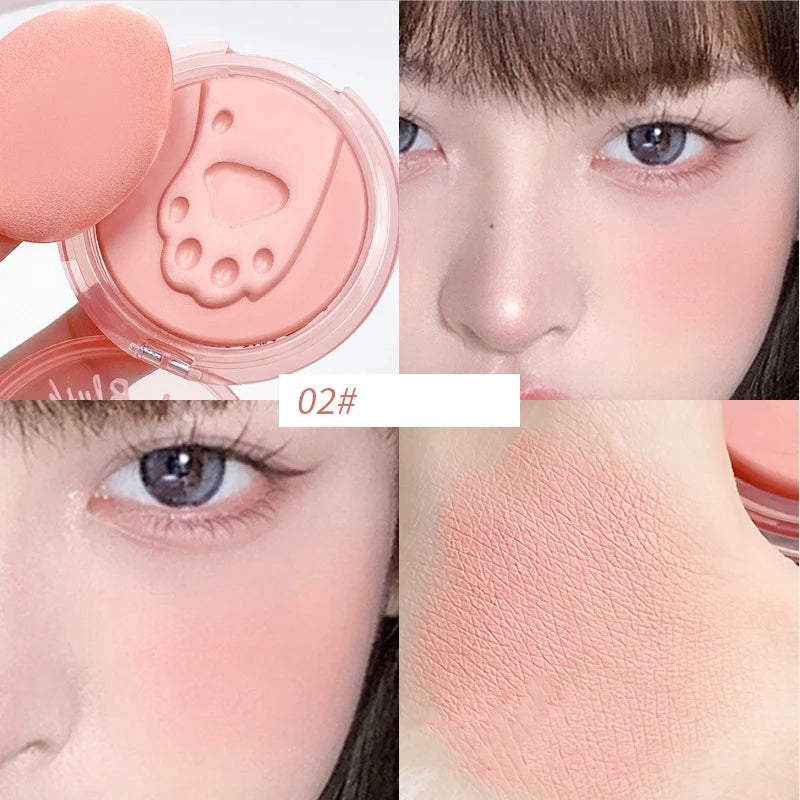 Cat Paw Cream Blush With Thumb Powder Puff Natural Matte Brighten Purple Apricot Rubores Cute Blusher Rouge Korean Dupes Makeup