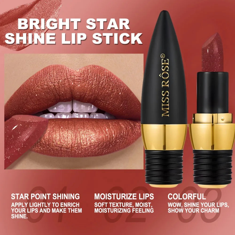 3 Color Black Sparkling Velvet Lipstick Metal Waterproof Long lasting Matte Diamond Lipstick Women's Cosmetics