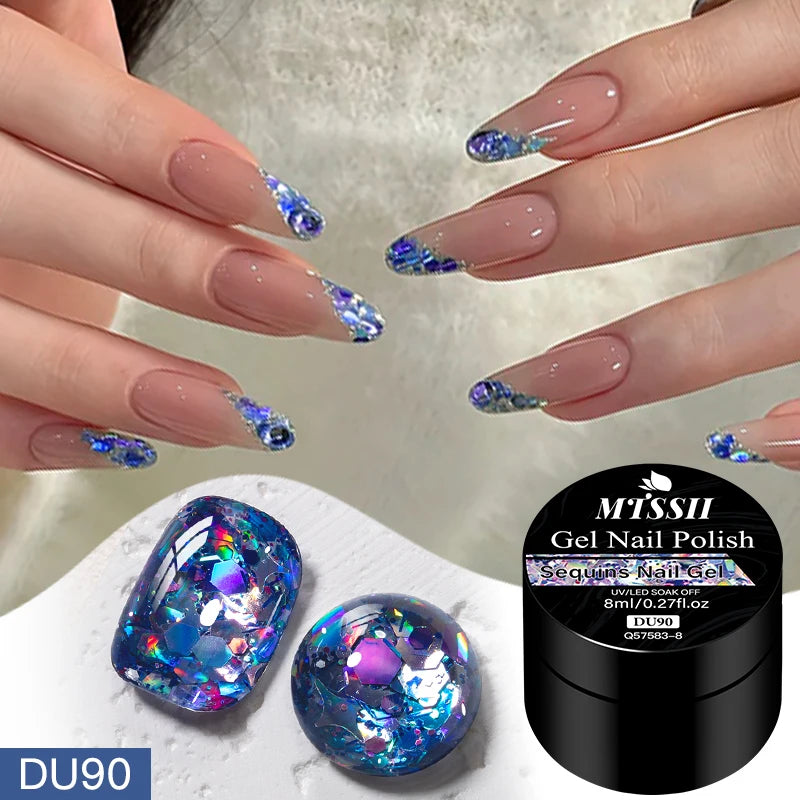 8ml Sequins Nail Gel Nail Polish Vibrant Blue Pink Colors Glitter Semi Permanent Soak Off UV LED Nail Art Varnish For Manicure