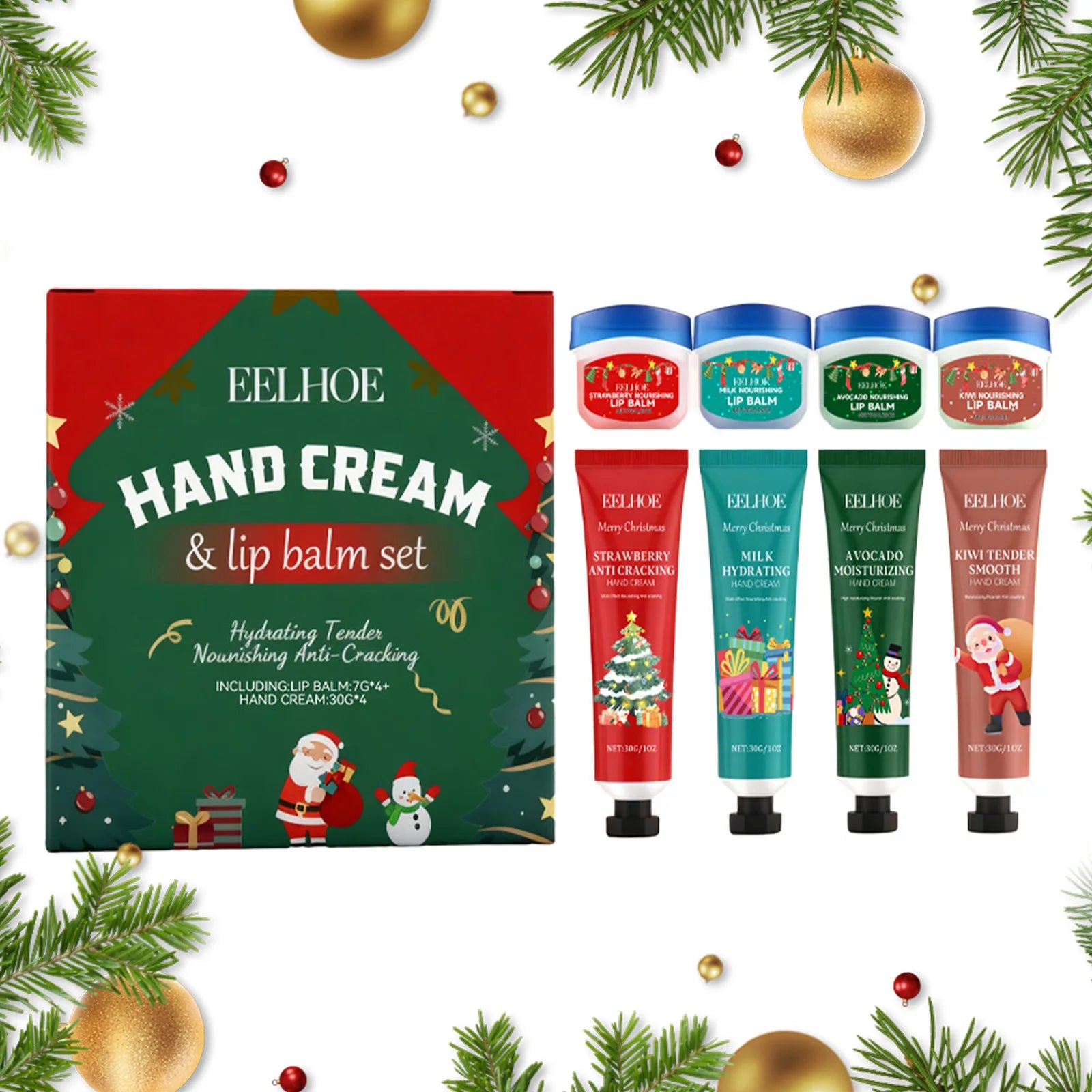 Christmas Hand Cream Lip Balm Set Gift Box Nourishing Moisturizing Anti-dry Cracked Softening Skin Festive Holiday Present