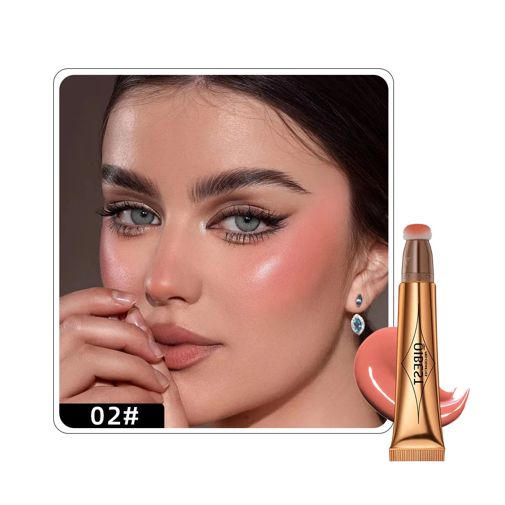 QIBEST Liquid Highlight For Face With Cushion Applicator Natural-looking Cheek Tint Blush Dewy Finish Liquid Contour Makeup