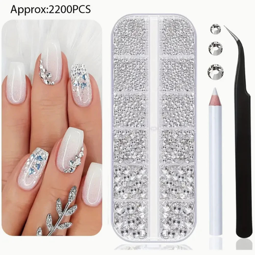 12Grids Pink Mixed Nail Rhinestones Luxury Nail Charms Glitter Crystal Jewelry Gems Nail Art Decoration Manicure Rhinestones
