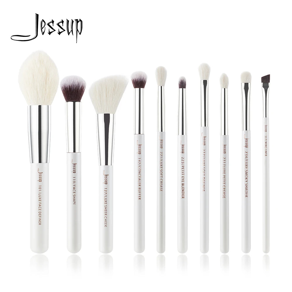 Jessup brush set 10pcs Professional Makeup Brushes Sets Foundation highlight Powder Eyeshadow Blushes Pearl Silver,T243