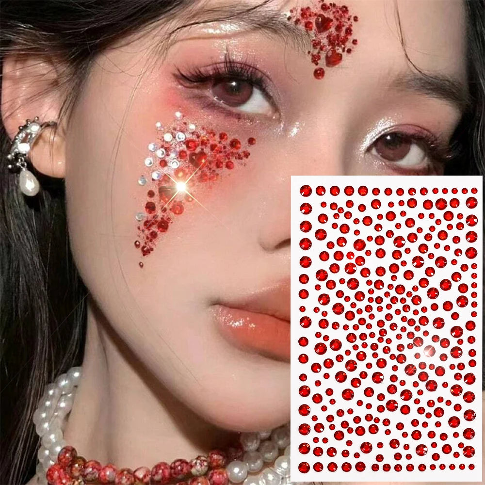 1pc Red Face Gems Jewels Rhinestone Stickers Self Adhesive Gems Stickers DIY Bling Jewel Crystal Sticker for Hair Face Eyes Body