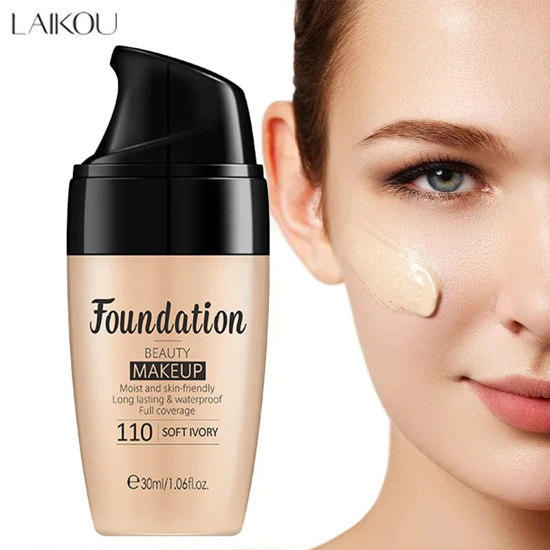 LAIKOU 30ml Liquid Foundation | Moisturizing, Long-Lasting, Natural Brightening Face Base, Smooth Tone Makeup