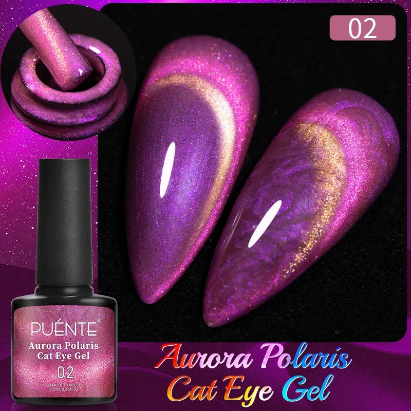 PUENTE 7.5ML Vibrant Blue Cat Eye Gel Nail Polish High Glossy Long-Lasting Soak Off UV Semi-Permanent Nail Art Varnish Manicure
