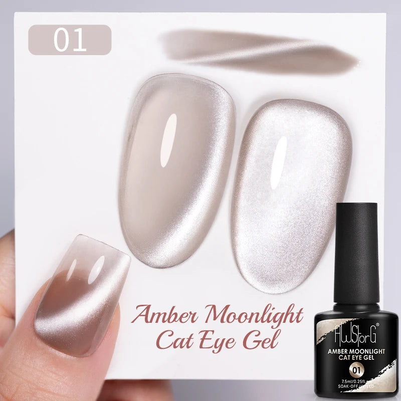 AWStorG 7.5ML Golden Gradient Cat Eye Magnetic Gel Sparkling Glitter Nail Polish Semi Permanent UV Nail Art No Need Base Color