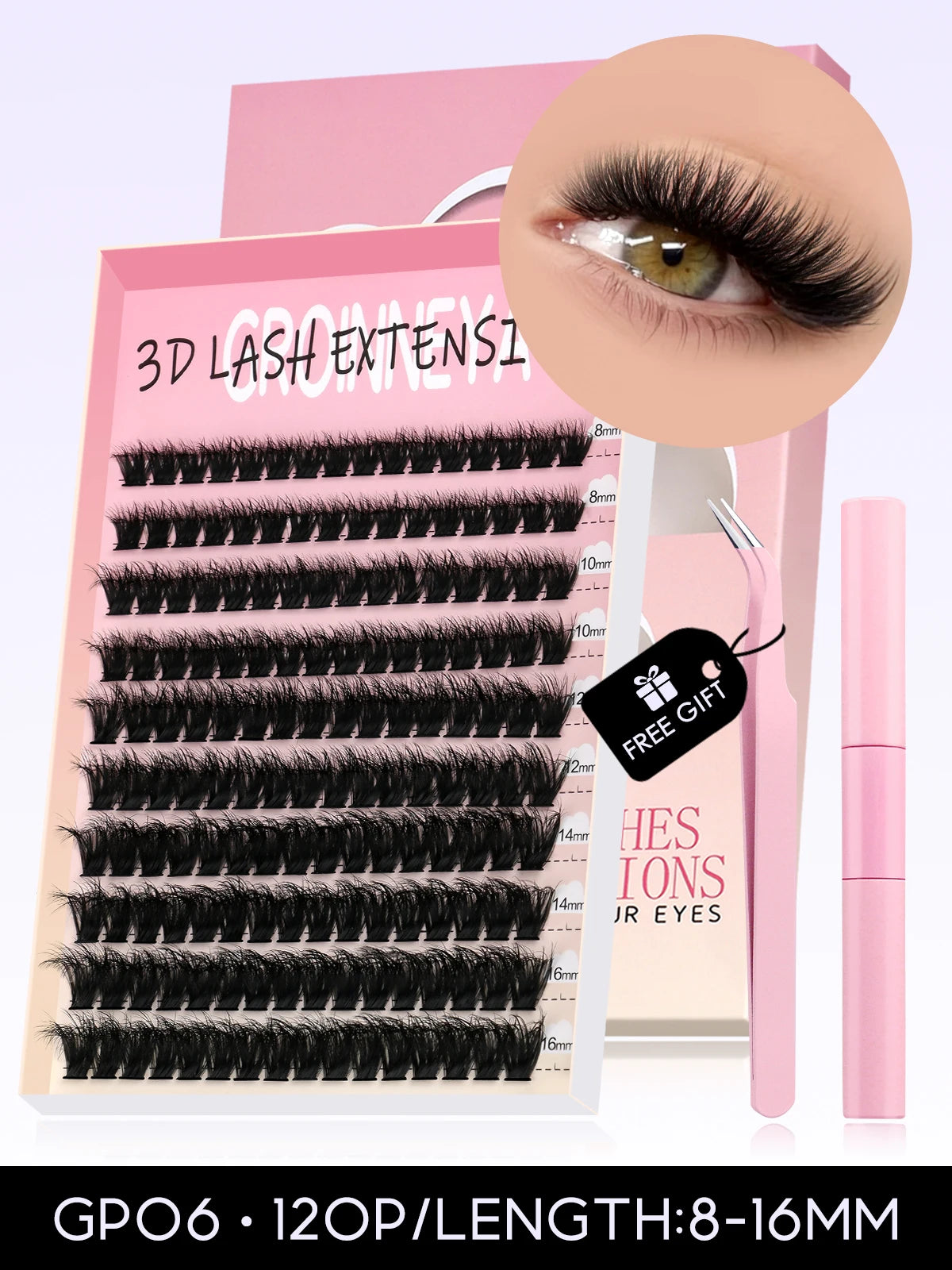 GROINNEYA DIY Lash Kit 10-18mm Manga Lashes Mixed Tray Lash Clusters Individual Eyelashes Kit with Lash Bond DIY Lashes