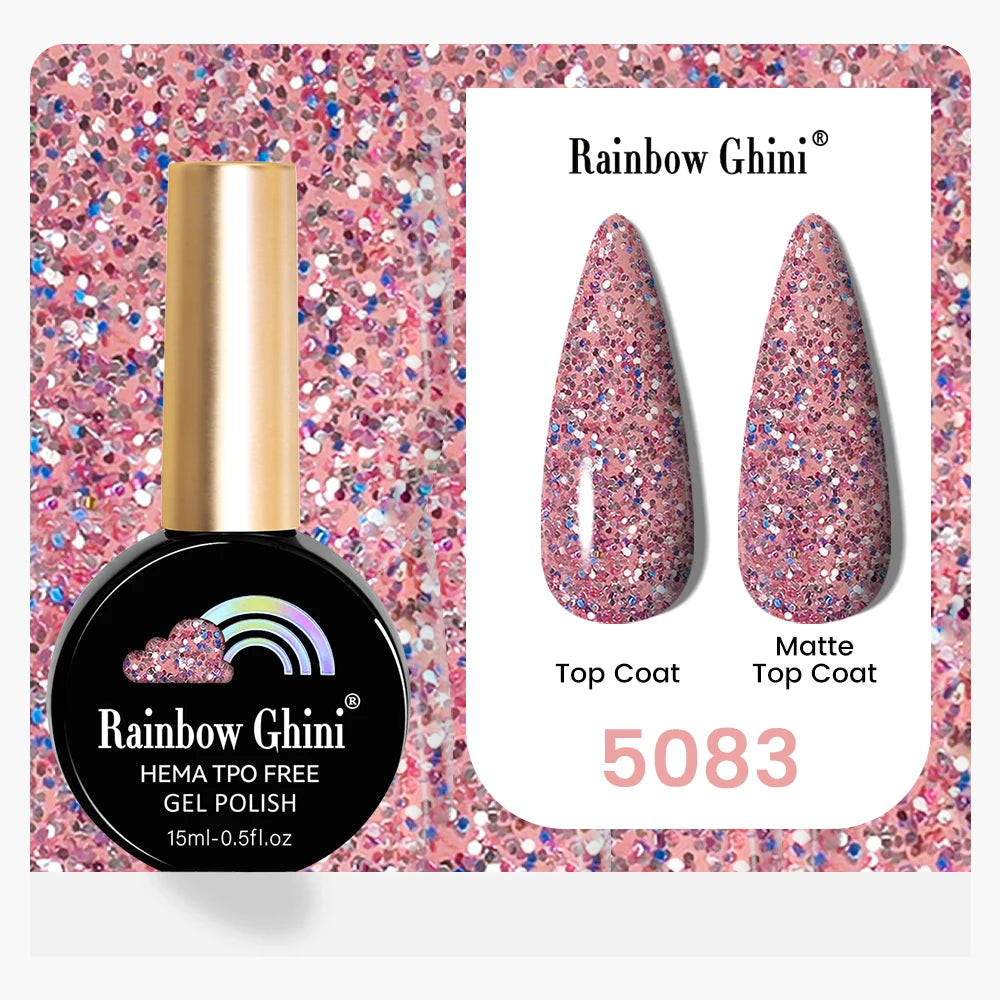 Rainbow Ghini 15ML 146 Colors Long-Lasting Colorful Gel Nail Polish Professional UV/LED Gel Polish Base Coat Matte Top Coat
