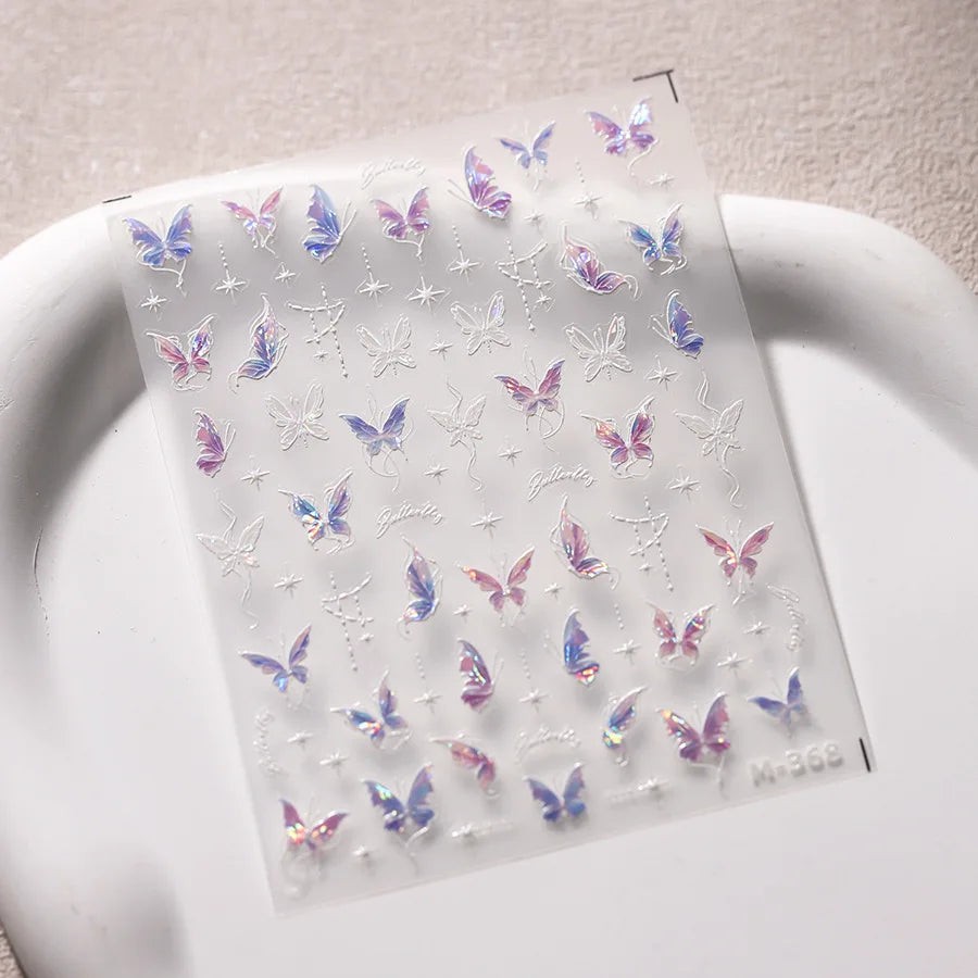 1pcs 5D Rhinestones Butterfly Nail Stickers Kawaii AB Shiny Butterfly Adhesive Nail Art Decorations Decal Design Manicure Tools