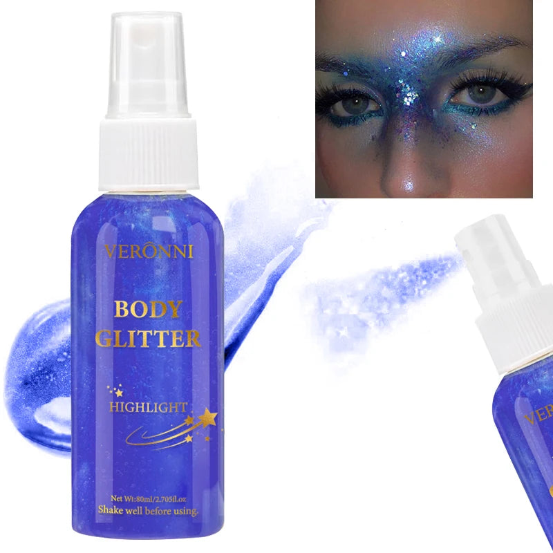 80ml Glitter Spray - Shimmer Glitter Spray Cosmetics,Instant Shine & Highlighting for Hair,Face,Body,Body Hair Spray Makeup