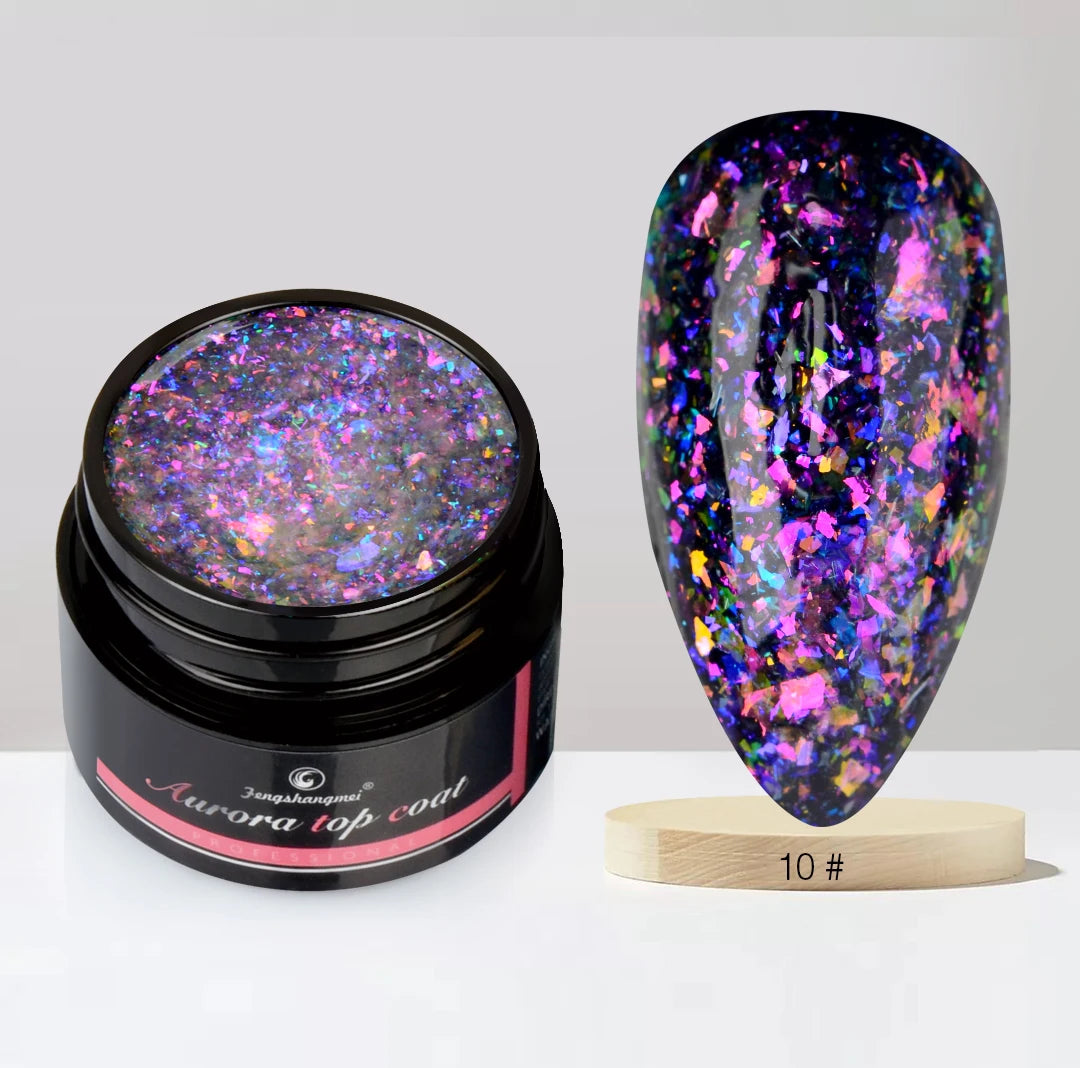 Aurora Glitter Gel Nail Polish 3D Non-Sticky Builder Gel Formula Long-Lasting Shine Soak Off UV/LED Cured Perfect for Manicures