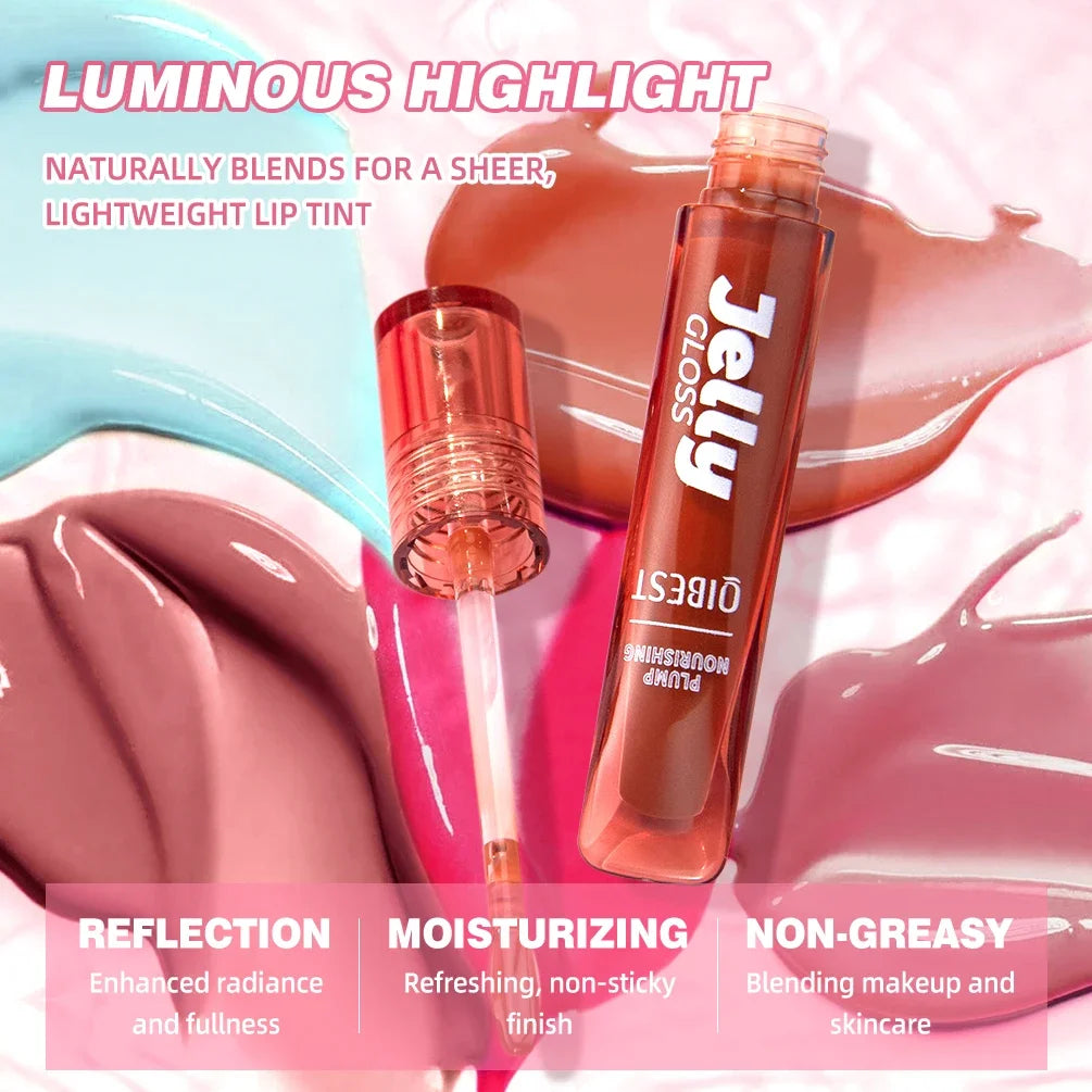 QIBEST Mirror Pearl Lip Gloss Long Lasting Moisturizing Lipstick Shine Glitter Lip Glaze Women Non Stick Cup Lip Tint Cosmetics
