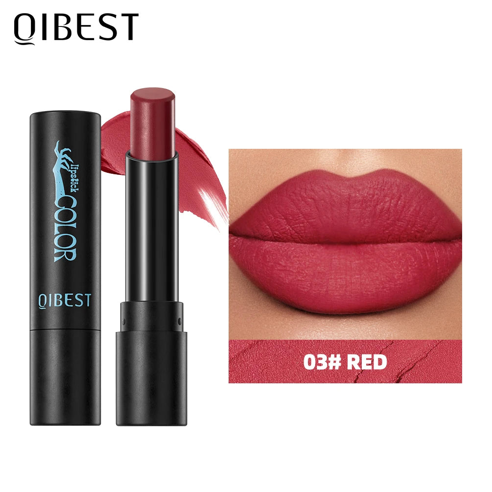 QIBEST Nude Velvet Matte Lipstick Long-lasting Highly Pigmented Lip Tint Not Stick Cups Red Green Orange Black White Lip Stain
