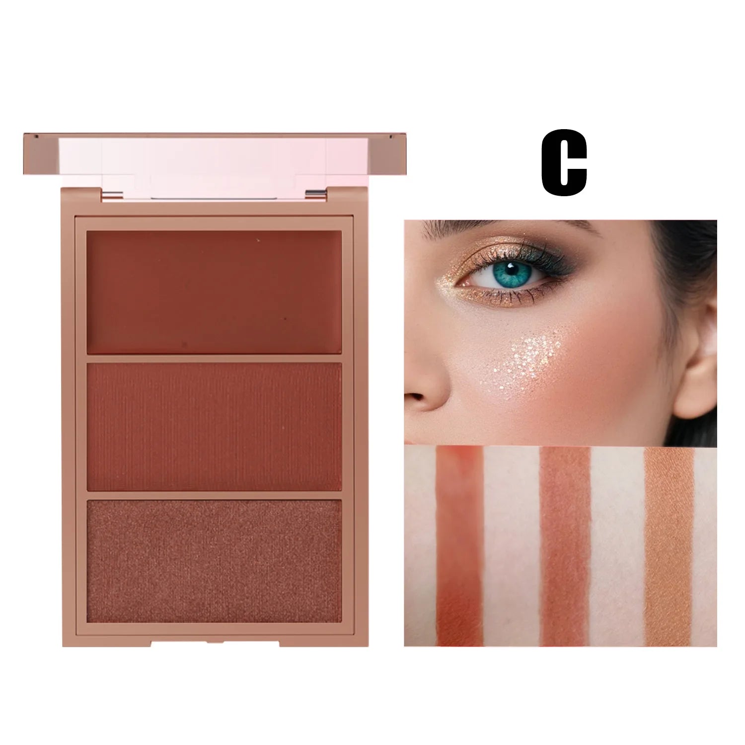 3-in-1 Contouring Blush Palette - Cream & Powder Blush, Contour & Highlight, Buildable Color for a Complete Face & Eye Look