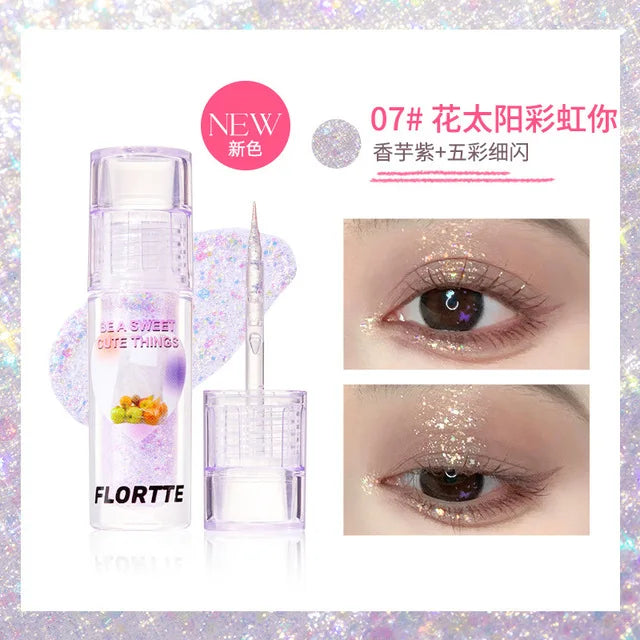 FLORTTE Liquid Eyeshadow Glitter Fine Shimmer Waterproof Matte Silkworm Brightening Eyeshadow