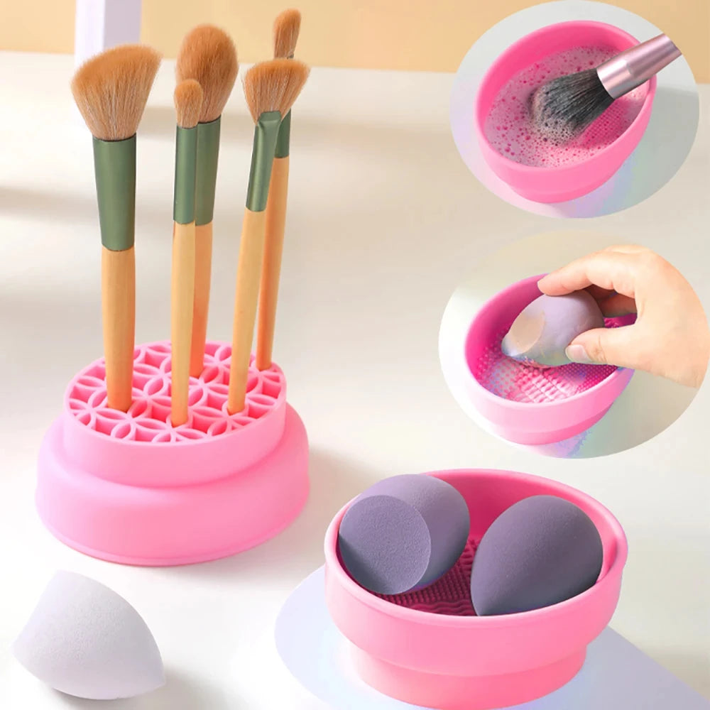 Multifunction Silicone Folding Makeup Brush Cleaning Cup Cleaning and drying 2-in-1 storage cup Beauty Cosmetic Brush Scrub Cup