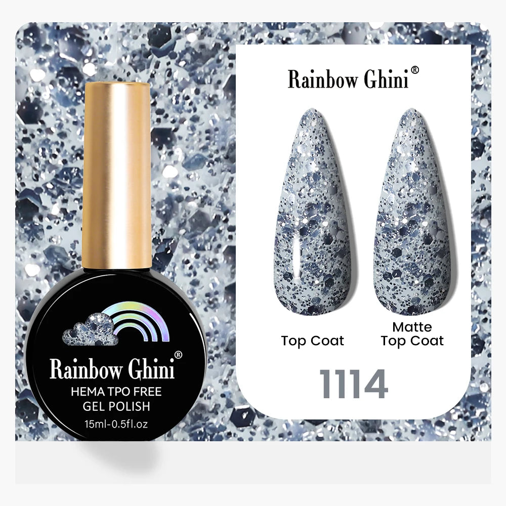 Rainbow Ghini 15ML 146 Colors Long-Lasting Colorful Gel Nail Polish Professional UV/LED Gel Polish Base Coat Matte Top Coat