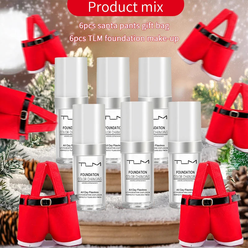6 Sets of Christmas Gift Bags TLM Liquid Foundation Color Changing Concealer Waterproof Natural Brighten Skin Tone Face Cosmetic