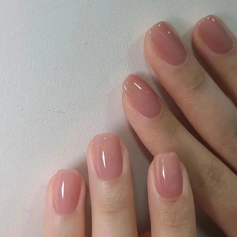 24Pcs Short False Nails with Shimmery Powder Ballet Nail Art Full Cover French Sheer Wearable Nail Manicure Tips for Girls Daily