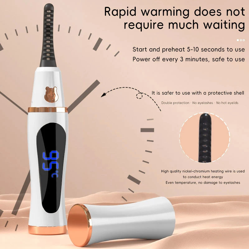2025 New Electric Heated Eyelash Curler USB Powered Lash Curling Tool Natural Look Beauty Supplies for Home Travel Use
