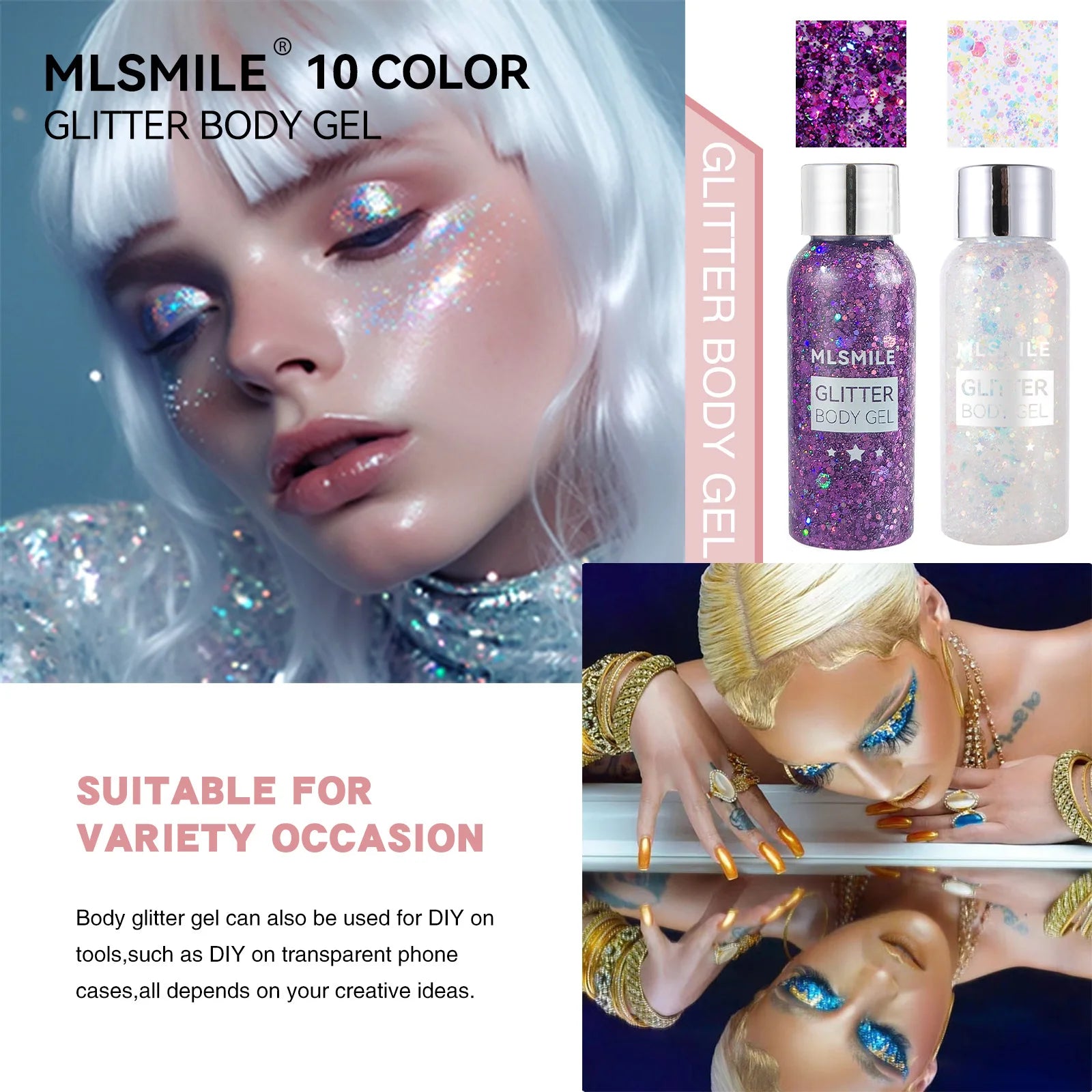 Eye Glitter Nail Hair Body Face Gel Art Waterproof High Gloss Glitter Body Multifunctional Makeup Decoration Party Festival