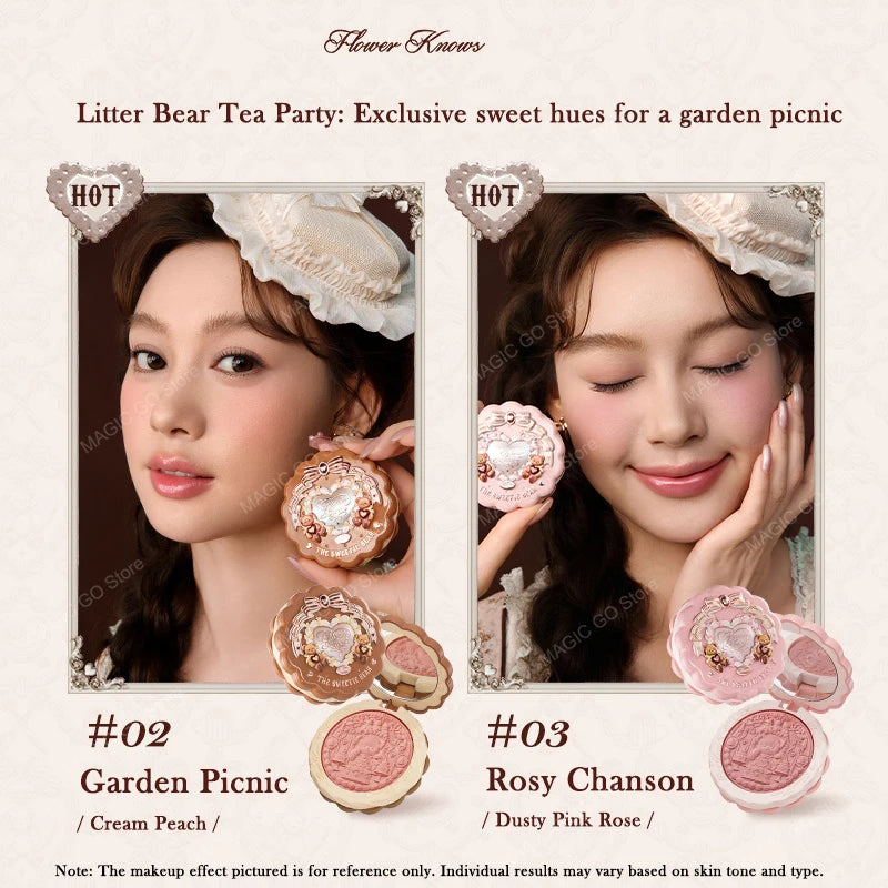 Flower Knows Sweetie Bear Silk Satin Blush Soft Matte Long Lasting Natural Glow Waterproof Buildable Cheek Powder Vegan Makeup