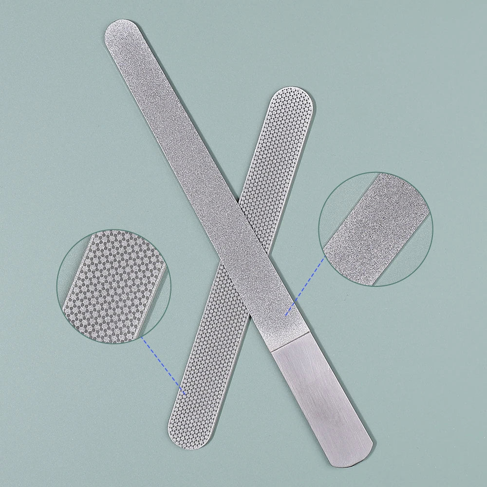 Diamond Nail File Stainless Steel Double Side Nail File Metal File Buffer Fingernails Toenails Manicure Files for Salon And Home