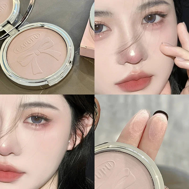 Matte White Face Pressed Powder 24 Hours Oil Control Clear Natural Powder Foundation Full Coverage Waterproof Makeup