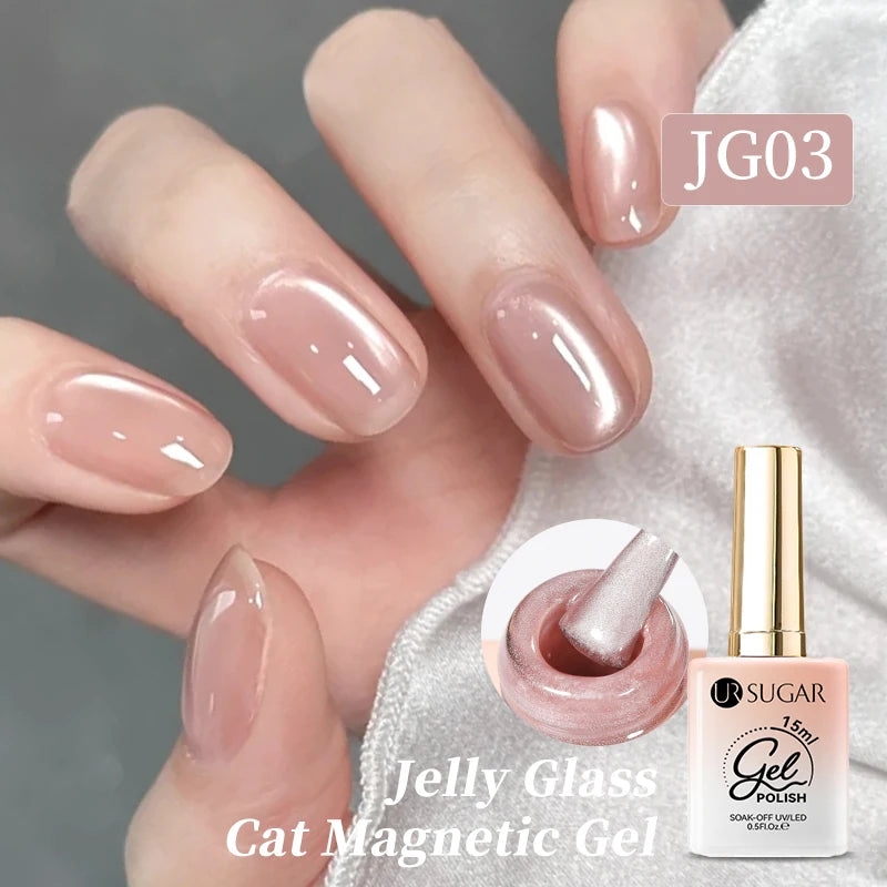 UR SUGAR 15ml Jelly Pink Cat Magnetic Gel Nail Polish Glitter ICE Soak Off Ceramic UV Gel Semi-permanent Nail Supplies Manicure