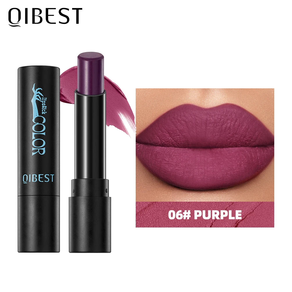 QIBEST Nude Velvet Matte Lipstick Long-lasting Highly Pigmented Lip Tint Not Stick Cups Red Green Orange Black White Lip Stain