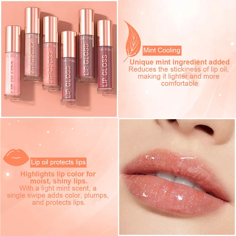 Glitter Lip Gloss Lipstick, Lip Tint Moisturizing Hydrating Long Lasting Non-Stick Cup Waterproof Nude Lip Plumper High Pigment