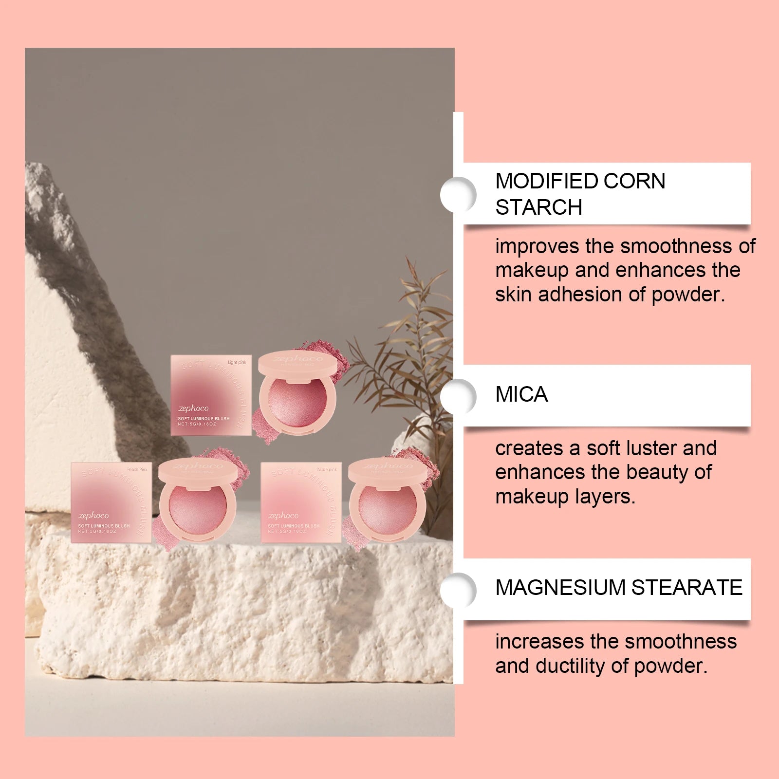 Pearl Blush with Soft Light Pink Powder Blush for a Natural Flush Radiant Finish Long Lasting Buildable Delicate Long Lasting