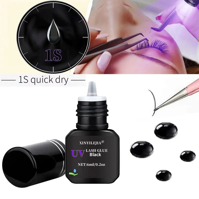 Tpo free 6ml UV Eyelash Glue Fake Lashes Eyelash Extension Adhesive Light Curing Quick Dry Purple Black Gel Makeup Tools