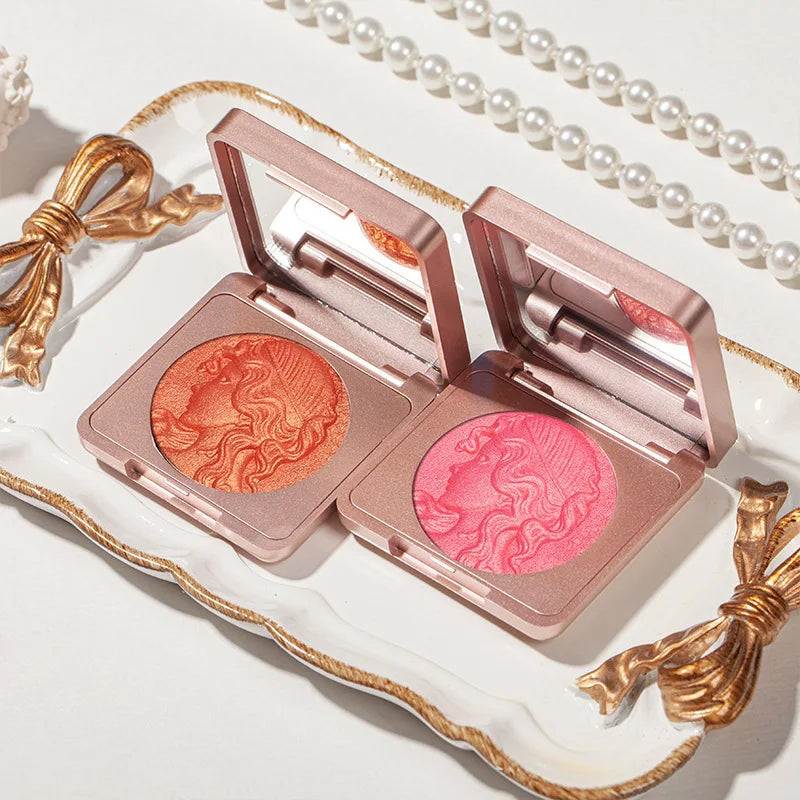 Highlighter Embossed Blush Glitter Facial Long-Lasting Shimmer Powder Pink Coral Rouged For Cheeks Smooth Makeup Cosmetics