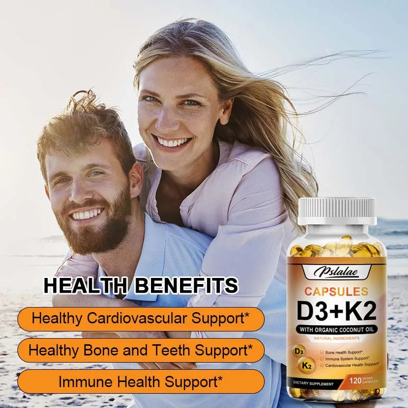 Vitamin D3 + K2 - Help Regulate Calcium Metabolism, Promote Bone, Teeth and Skin Health, Support Immunity - 120 Capsules