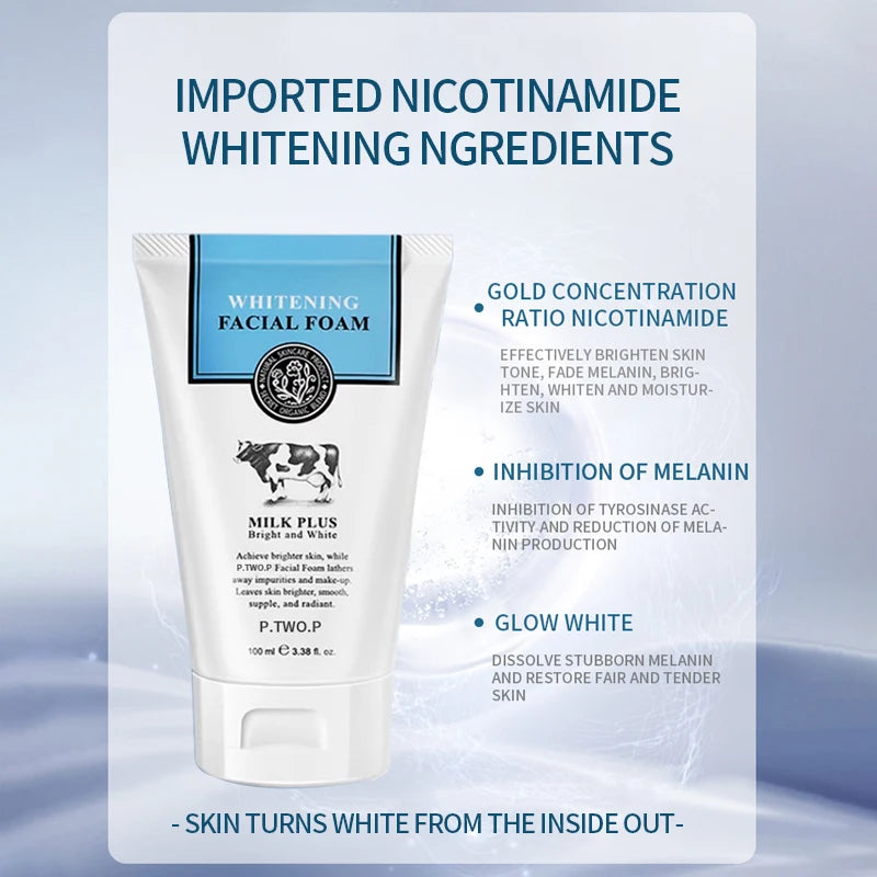 PTWOP Whitening Facial Cleanser Foam Moisturizing Deep Remove Cleansing Acne Milk Oil Control Exfoliating Shrink Pores Face Wash