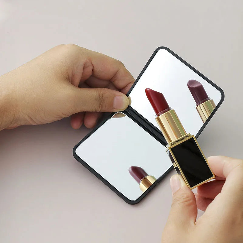 Dual-Sided Folding Compact Mirror - Travel Pocket Makeup Mirror with Flip Cover, Mini Black Creative Design for Purse/Students