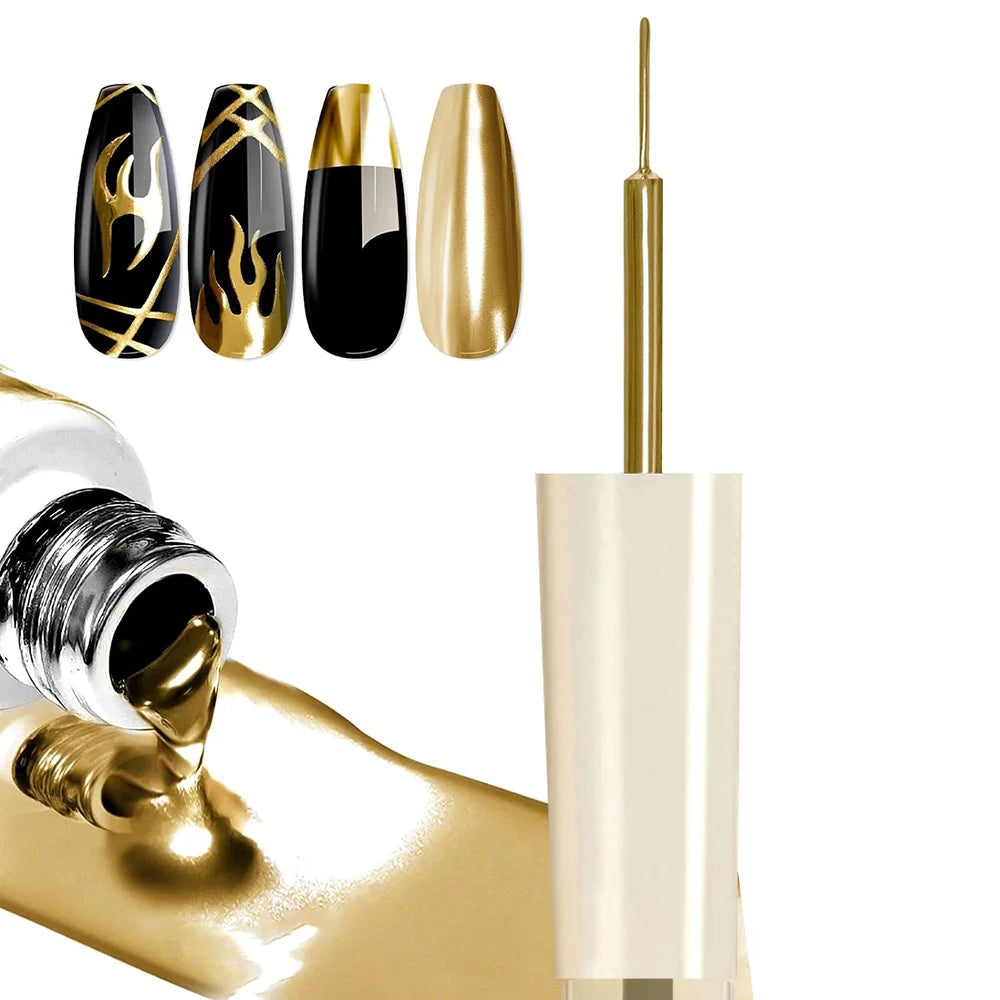 10ml Metallic Painting Gel Liner Nail Art 3D Mirror Chrome Effect Gel Silver/Gold/Rose Nail Polish Metal Painted Drawing Gel