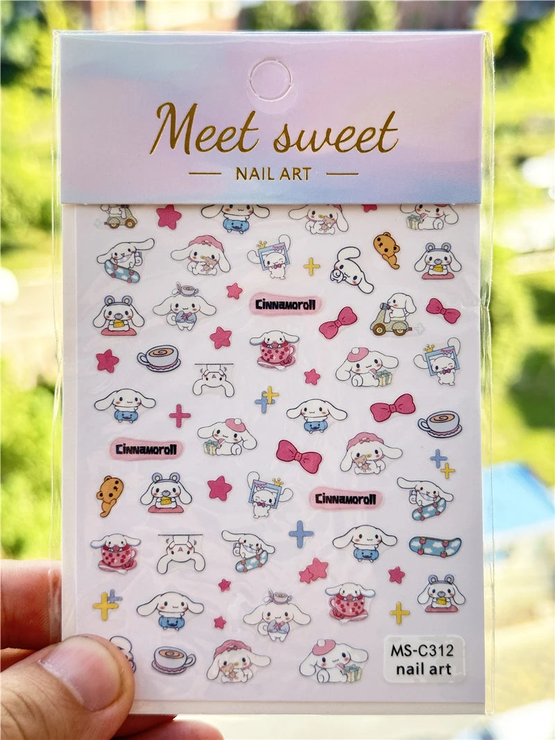 4PCS/1PC Set 3D Kawaii Sanrioed Nail Stickers,Hello Kitty Kuromi Melody Cartoon Nail Decals Decoration Supplies,Press on Nails