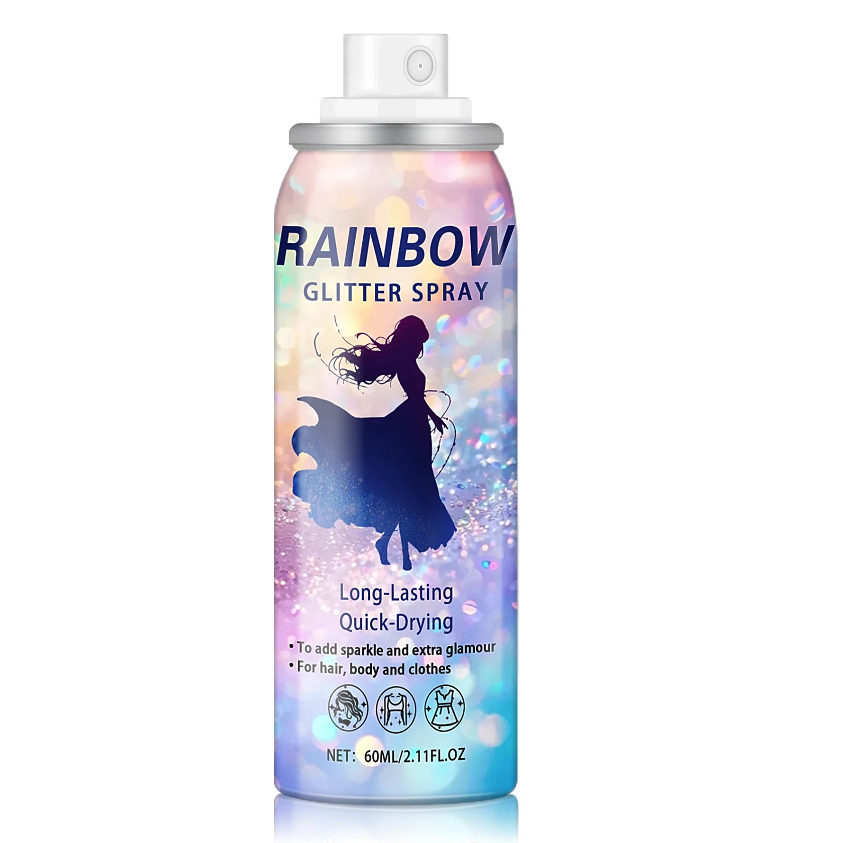 60ML Body Glitter Spray For Hair Body Long-Lasting Quick-Drying Shiny Hairspray For Festival Party Rave Temporary Glitter Spray