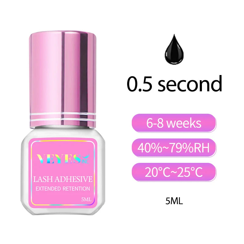 VEYES INC Eyelash Extension Glue 0.5-1 Sec Drying (0.17fl.oz / 5ml) Up to 8 Weeks Retention Adhesive Salon Use for Lash Tech