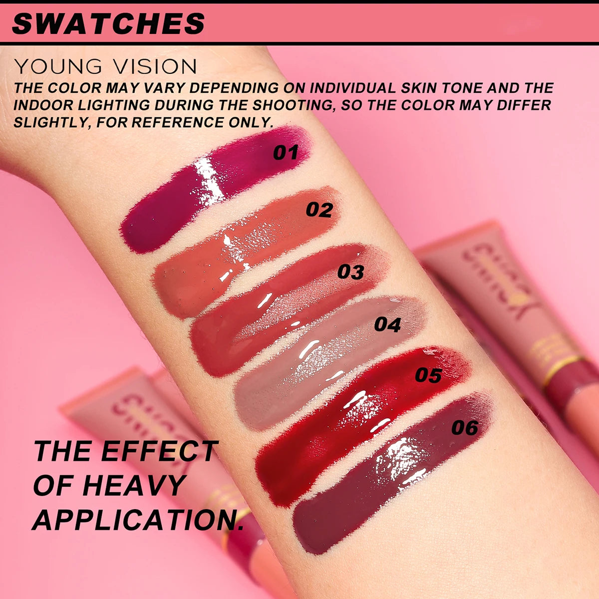 YOUNG VISION 6 color Liquid Water Brightening Lip Color Plush Brush Head Squeezing Lip Color Moisturizing Lip Glaze