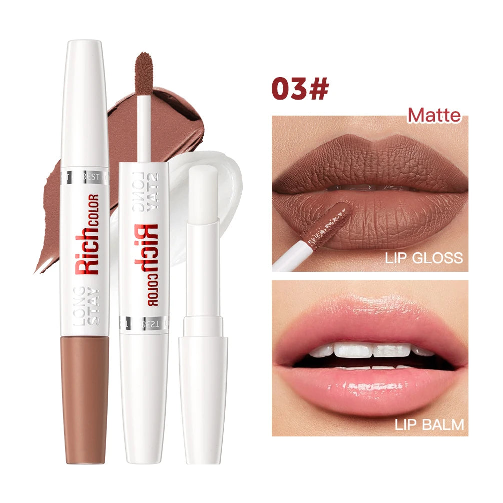 8 Colors Matte Liquid Lipstick Lipgloss Waterproof Double Head Lip Balm Anti-Cracking Moisturizing Makeup Plumper Lip Cosmetics