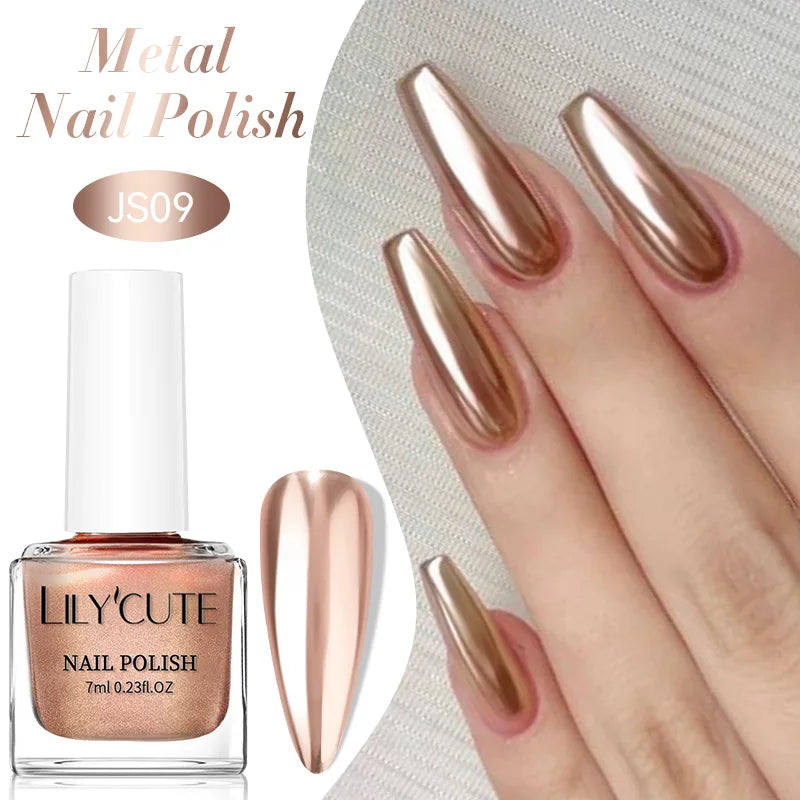 LILYCUTE 7ml Mirror Metallic Nail Polish No Need of UV LED Lamp Nail Supplies Vernis Red Purple Mirror Effect for Nails