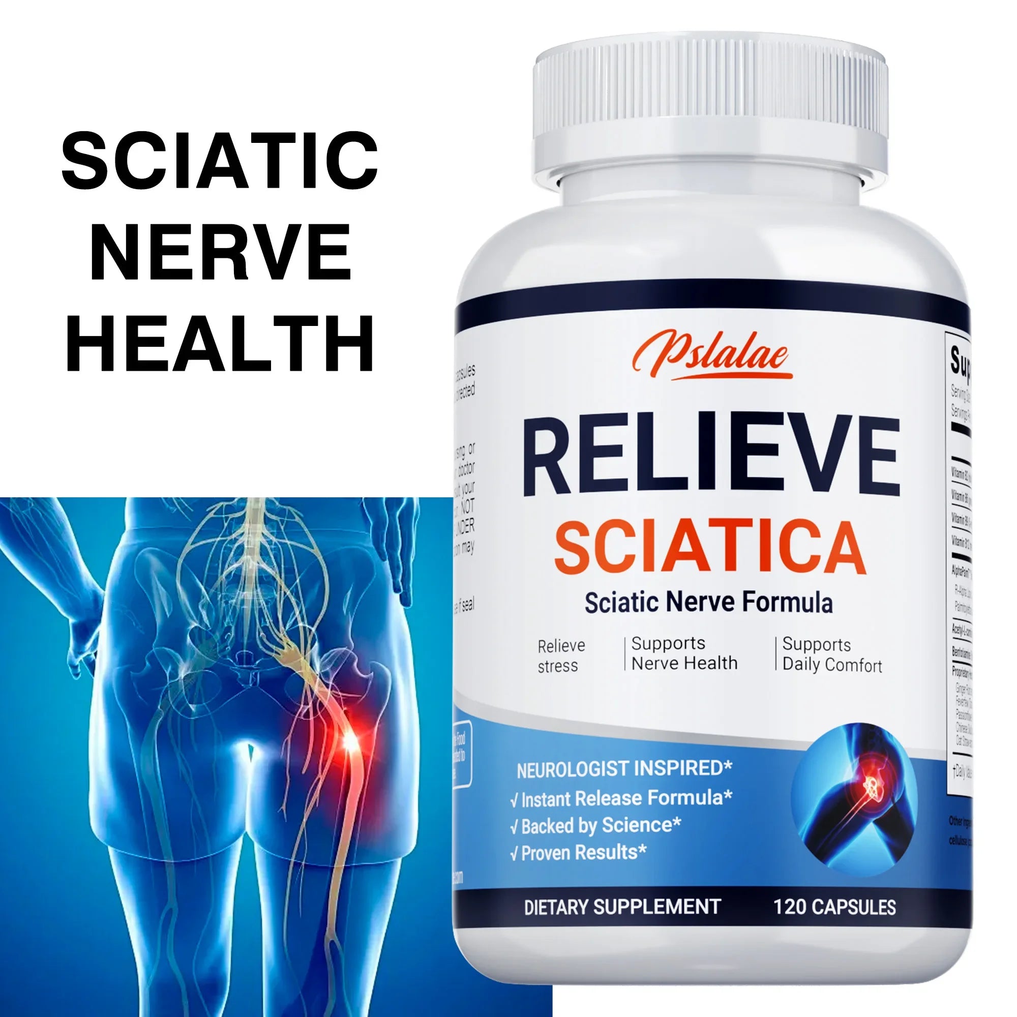 Relieve Sciatica Capsules - Reduce Joint Pai,Restore Mobility, Balance Inflammation,Support Nerve & Bone Health - 120 Capsules 