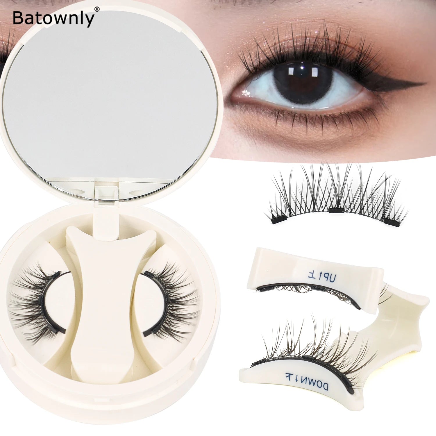 Magnetic Eyelashes 1 Pair Reusable Magnetic Eyelashes with Applicator No Glue Needed Eyelashes Cat Eye Thick Lash Clusters Kit E
