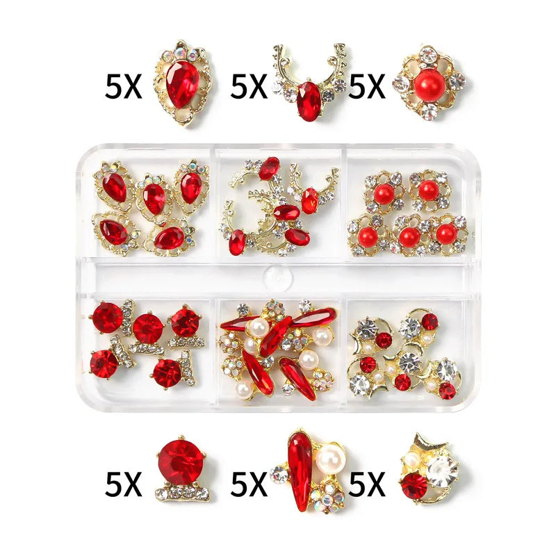 30Pcs Pink Nail Charms Alloy Rhinestones 3D Star Butterfly Heart Cross Gem Nails Crystal Diamond Nail Art Decoration Accessories