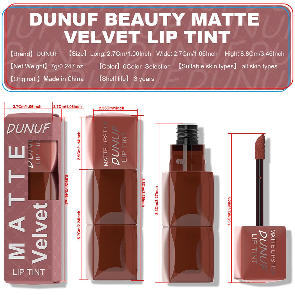 DUNUF 1pcs Liquid Matte Lipstick Velvet Matte Women'S Makeup Long-lasting Waterproof Non-stick Cup Non-fade Lip Gloss