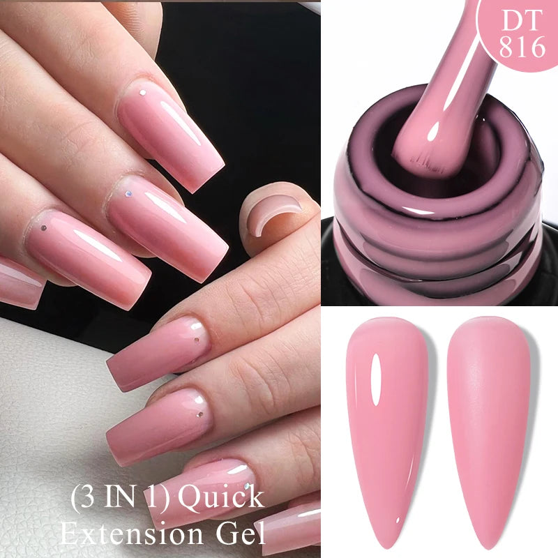 MEET ACROSS 7ml Gold Foil 3 In 1Quick Extension Gel Nail Polish Nude Pink Gold Milky White Glitter UV Gel Finger Prolong Varnish